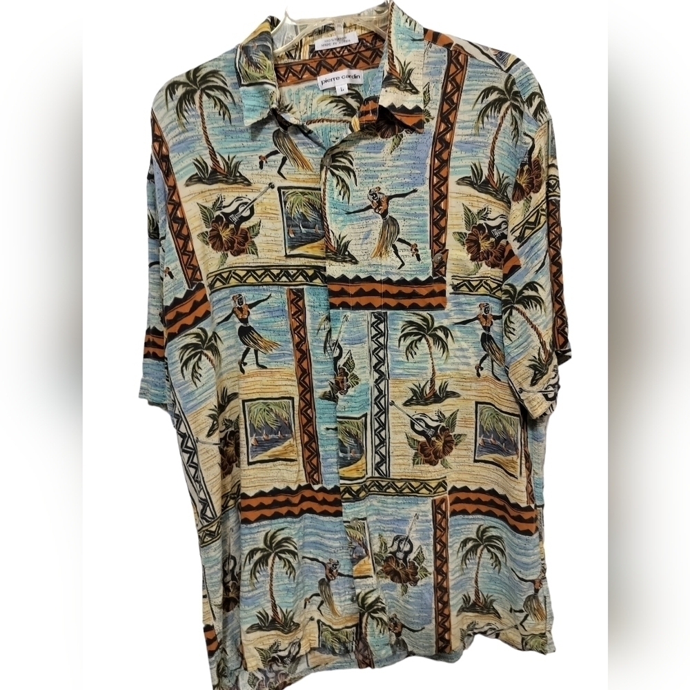 (M215) Vintage Pierre Cardin Men's Hawaiian Button down Shirt Size Large